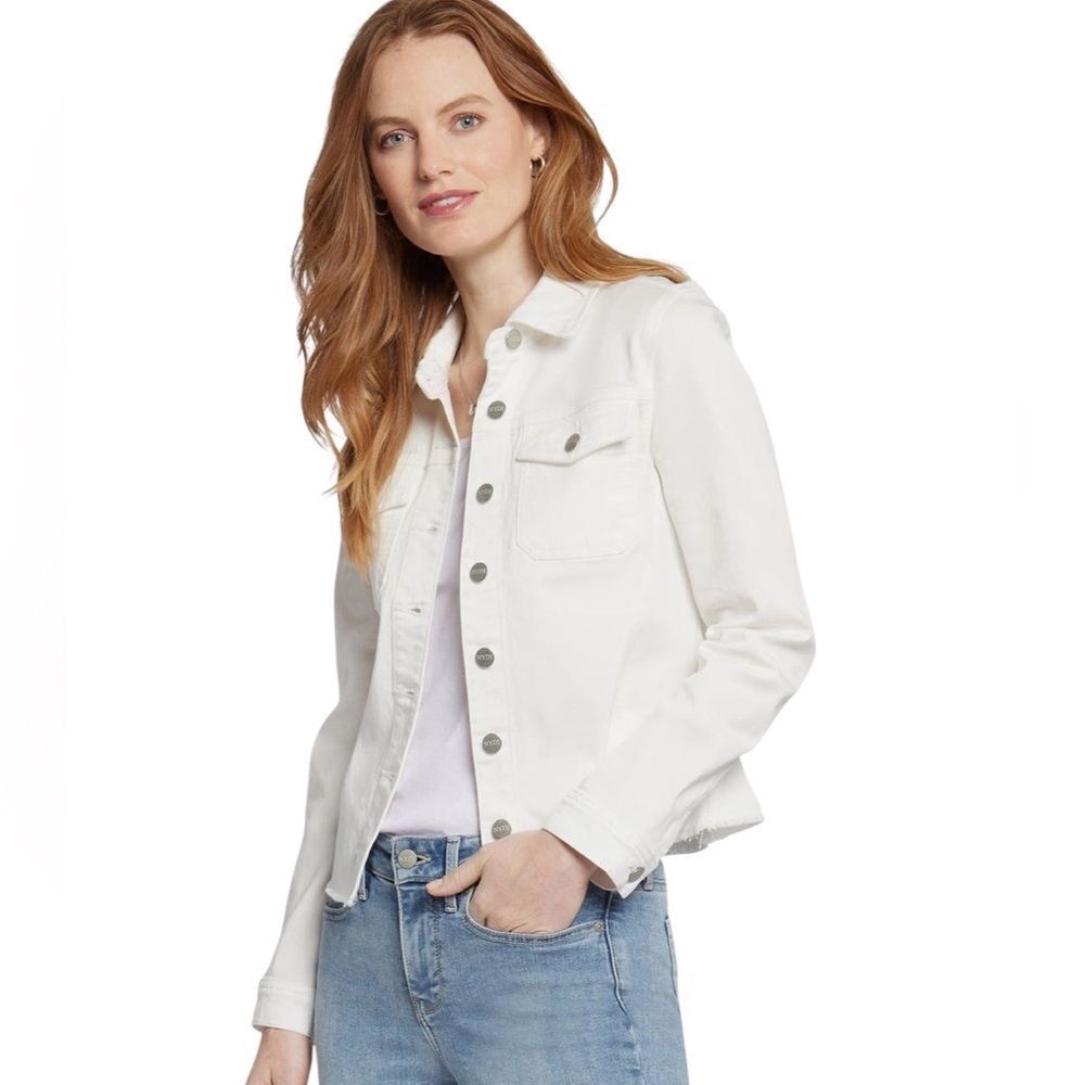 NYDJ white frayed hem denim jacket size xlarge